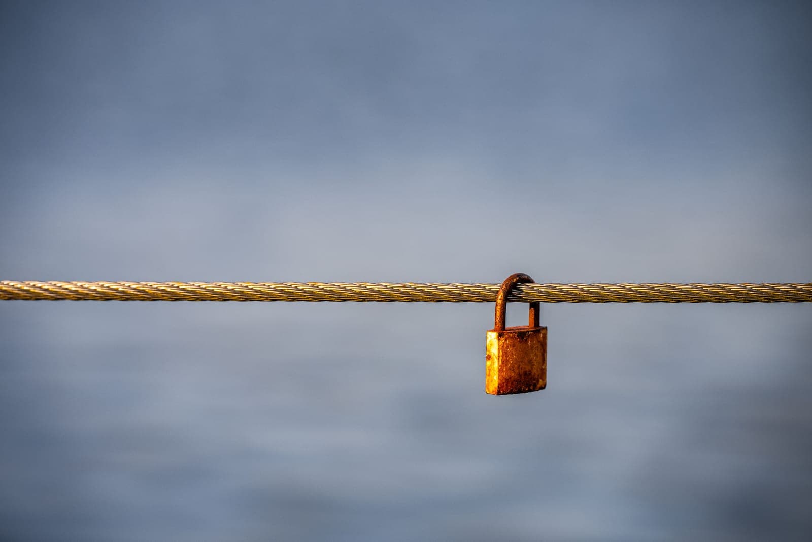 A padlock securing a cable